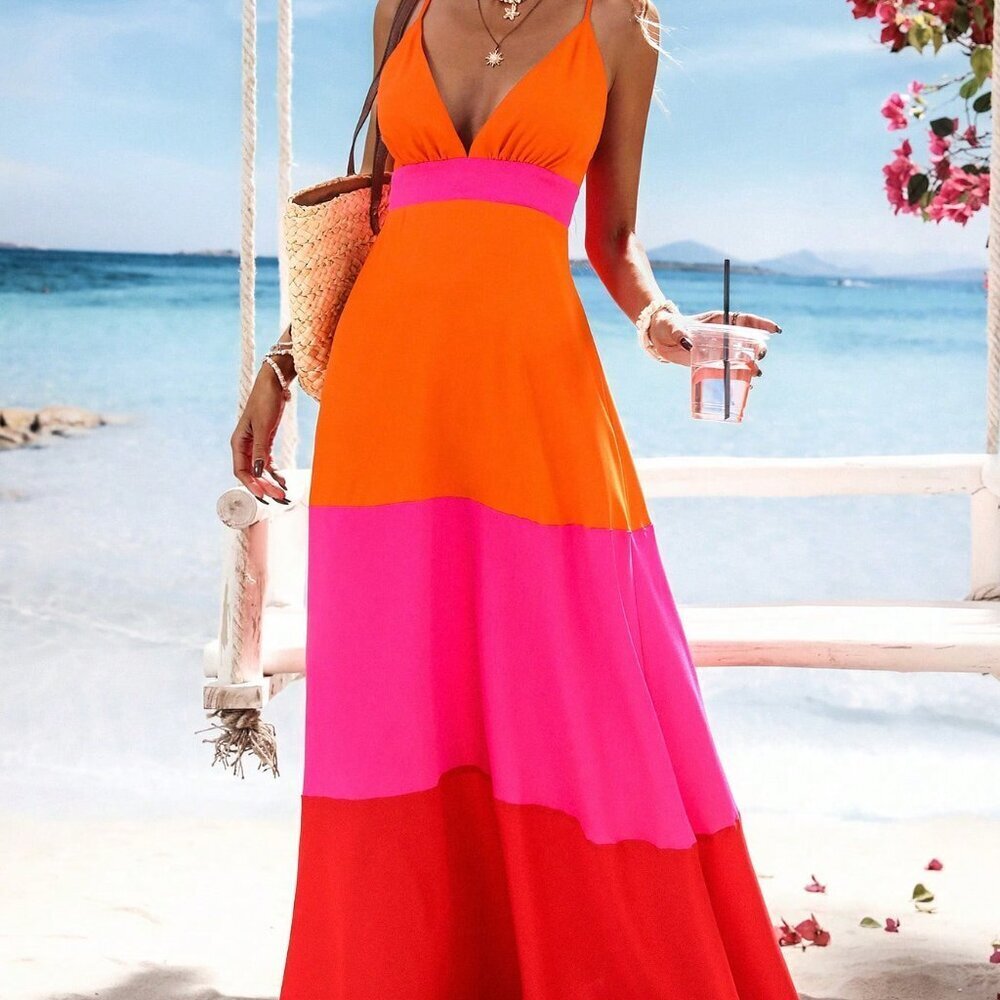 Orange Boho Women's Long Dress - Picture 5 of 7